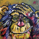 דיוקן אקספרסיבי בצבעים עזים, מבט עמוק ומלא רגש, משדר חכמה, רוך ועוצמה פנימית